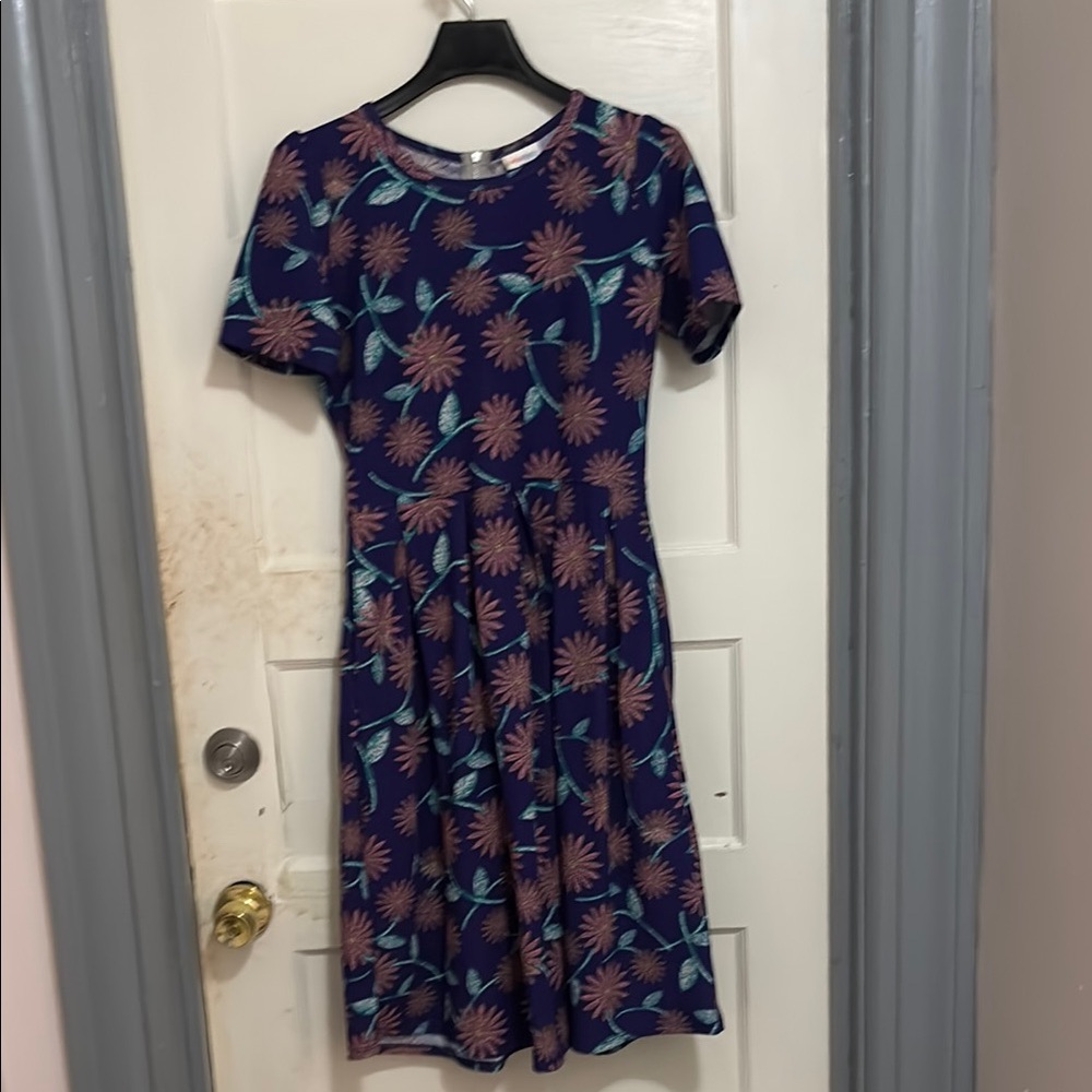 LuLaRoe Blue Pink Fit and Flare Midi Dress